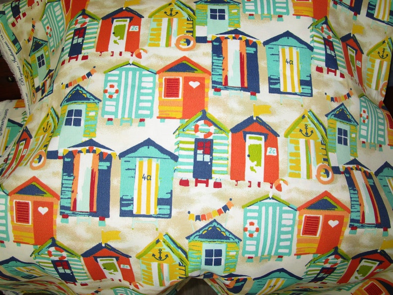 Beach Hut OUTDOOR Pillow Cover Patio Porch Decorative Accent Toss Throw Pillow Navy Orange Teal Yellow Beach Coastal Decor