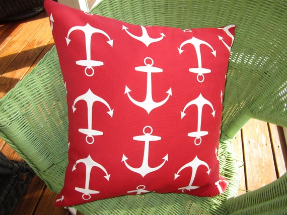 Red Anchor OUTDOOR Pillow Cover Patio Porch Nautical Decorative