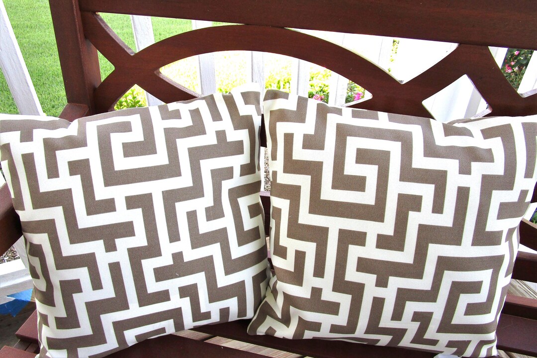 Tan Greek Key Outdoor Pillow Cover: Modern Geometric Accent - Etsy