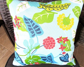Floral Outdoor Toss Pillow Cover: Spring Patio Decor - Blue, Yellow, Green