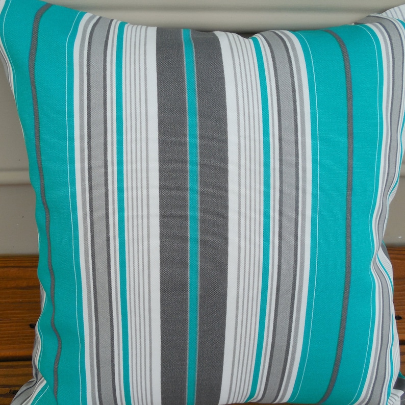 Outdoor Pillow Cover Teal Gray Stripe Patio Porch Decorative Throw Accent Pillow Modern Stripe