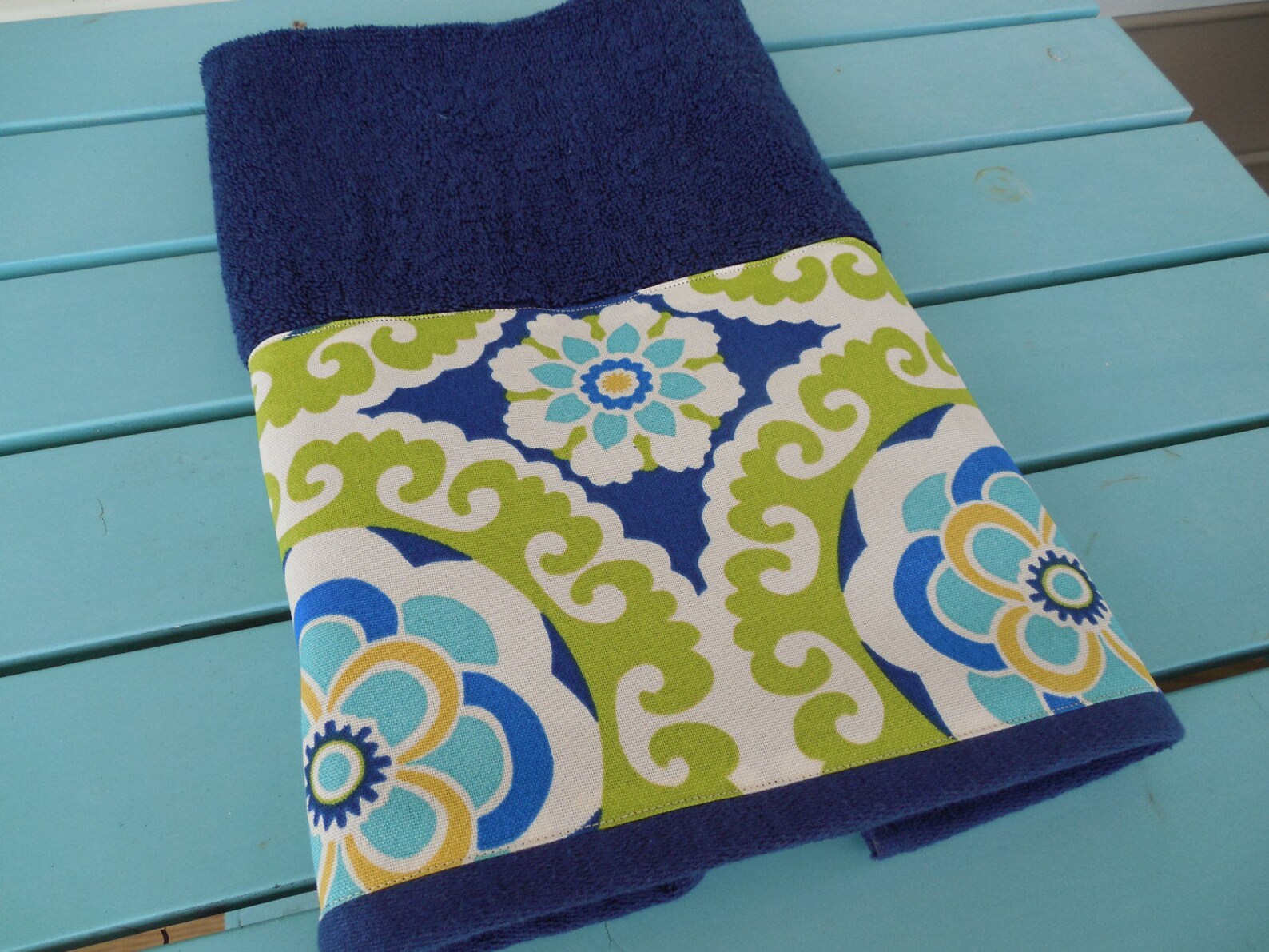 Modern HAND Towel Navy Green Ikat Medallion Guest Bath Etsy