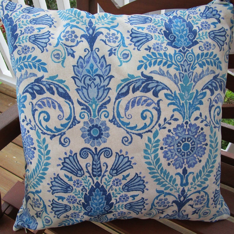 Blue Ikat Outdoor Pillow Cover Suzani Teal Patio Porch Image 0