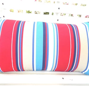 Nautical Stripe Outdoor Pillow Cover: Red, Navy, Tan Accent