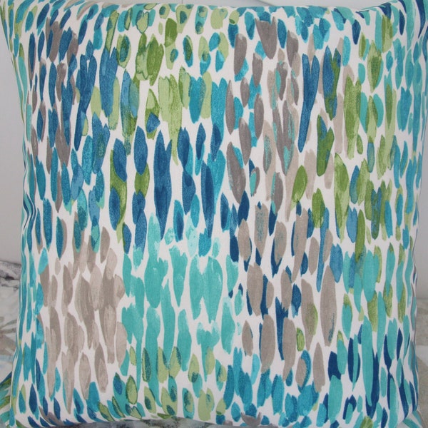 Teal OUTDOOR Pillow Cover Patio Porch Decorative Accent Throw TOSS Pillow Cushion Teal Blue Green Tan Mix and Match Zipper Pillow