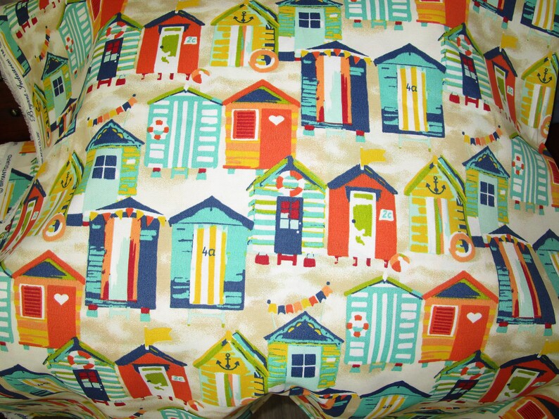 Beach Hut OUTDOOR Pillow Cover Patio Porch Decorative Accent Toss Throw Pillow Navy Orange Teal Yellow Beach Coastal Decor