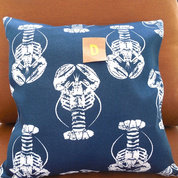 Navy Lobster Pillow Cover: Nautical Outdoor Patio Accent Cushion