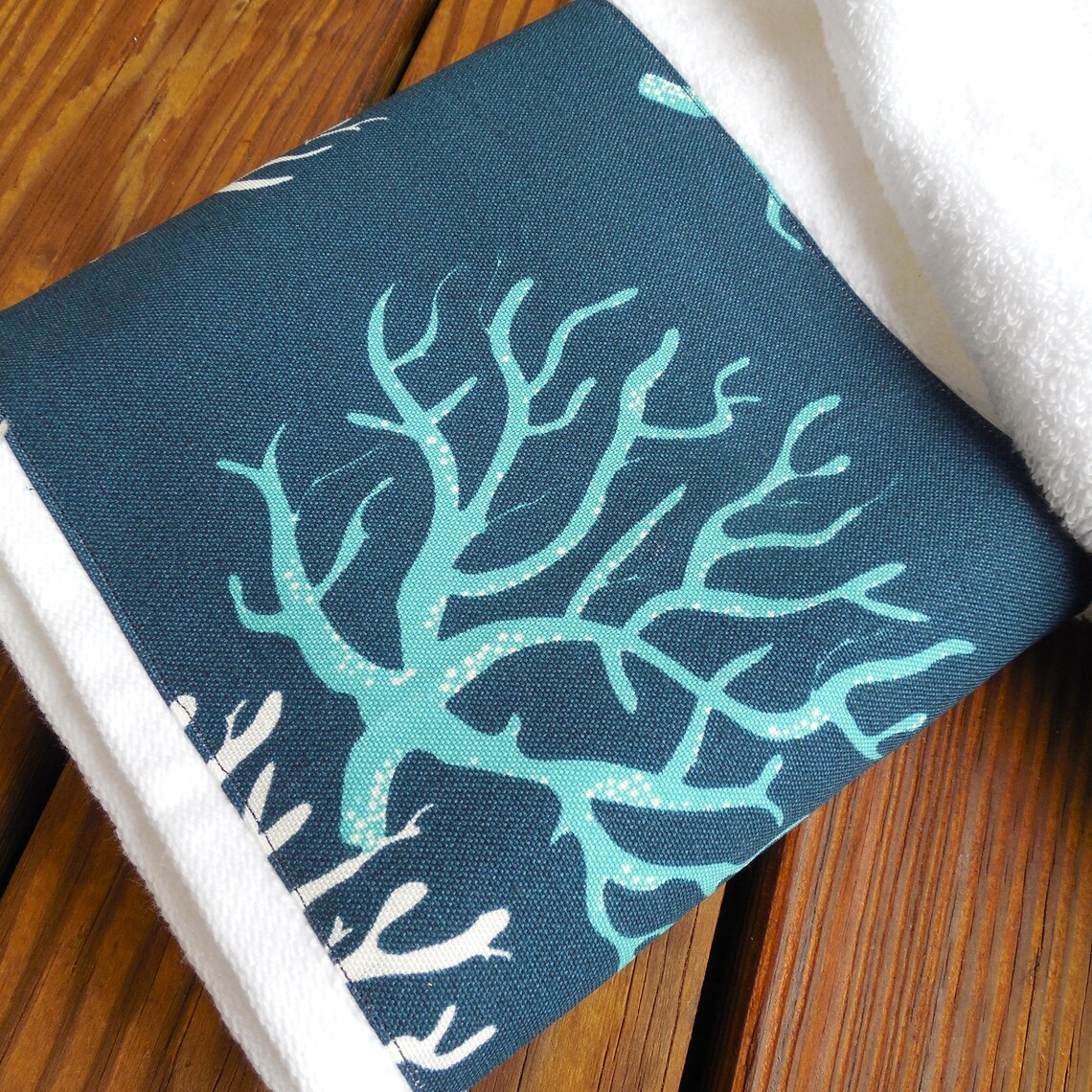 Beach HAND Towel Coastal Guest Bathroom Fan Coral Hand Towel Etsy
