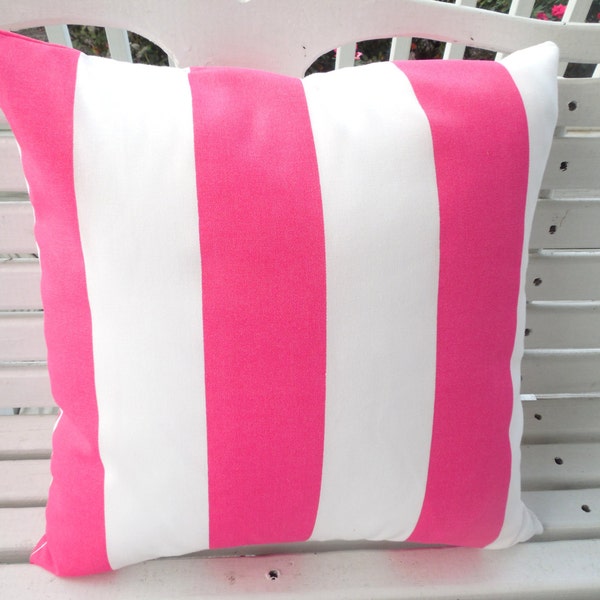 Pink Stripe OUTDOOR Pillow Cover Patio Porch Decorative Accent Throw SPRING Pillow Preppy Hot Pink White Beach Cabana