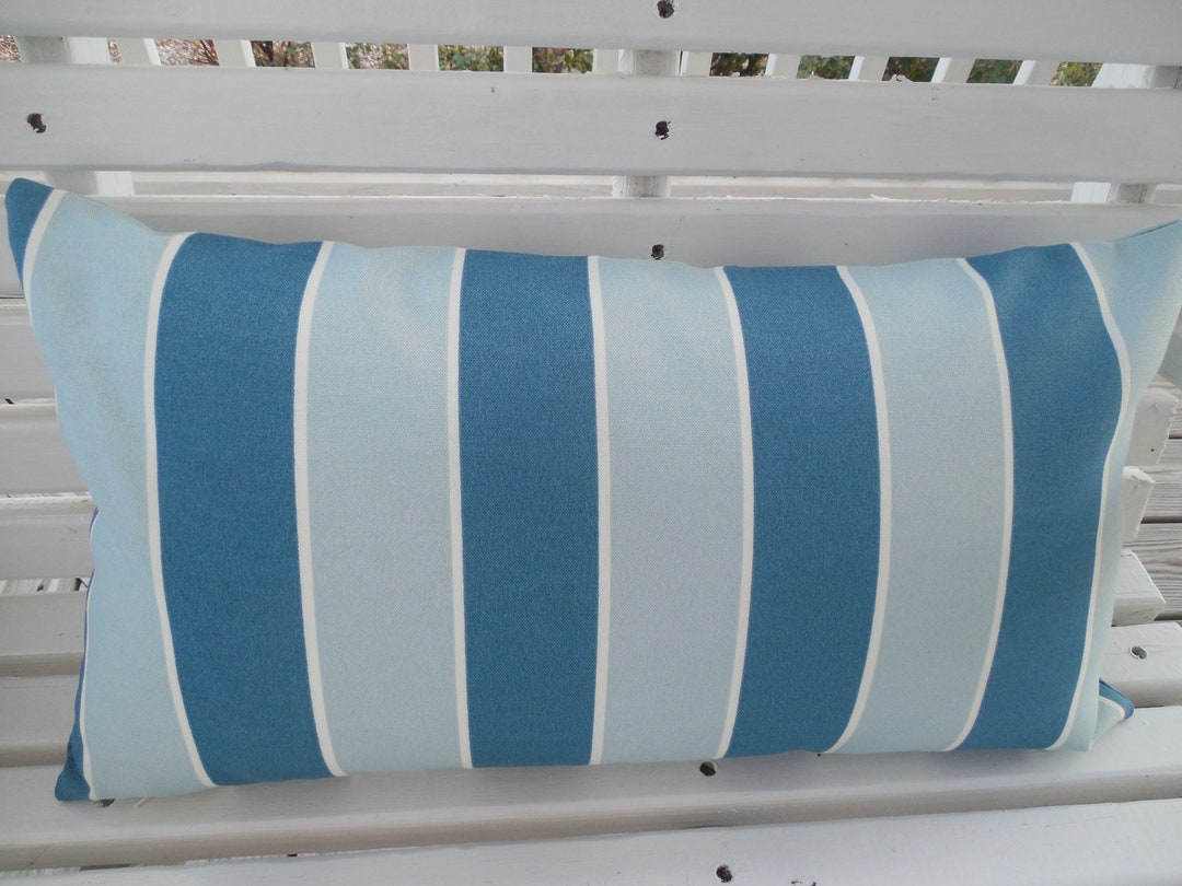 CLEARANCE Blue Stripe OUTDOOR Pillow Cover Patio Porch Accent