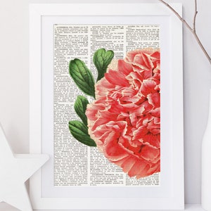 Dictionary Art Print PINK FLOWER, Dictionary Art, Vintage Wall Art, Dictionary Print, Wall decor, Upcycled page, flower print, floral, 023 image 1