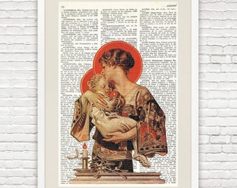 Illustration MOTHER AND CHILD, Vintage Dictionary Page, Dictionary Art Print, Mother's gift, Mother's Day, Wall decor, Anniversary Gift #082