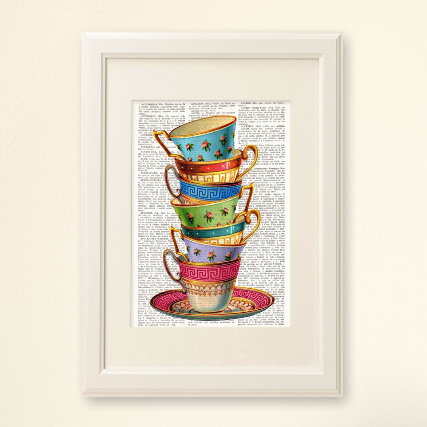 STACKING TEA CUPS Dictionary Art Stacked Tea Cups Vintage Etsy