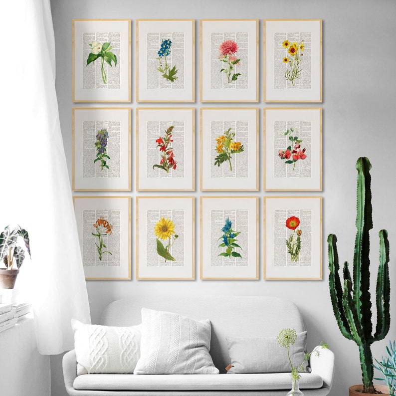FLOWERS Dictionary Art Print Set Botanical Print Set Pressed Etsy