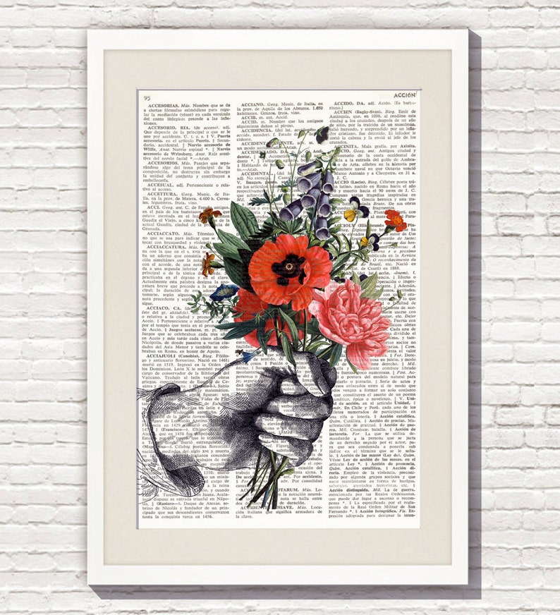 Dictionary Art Print HAND with FLOWERS, Botanical Dictionary Art, Dictionary Print, wall art, wall decor, flowers prints, floral decor, 109 image 2