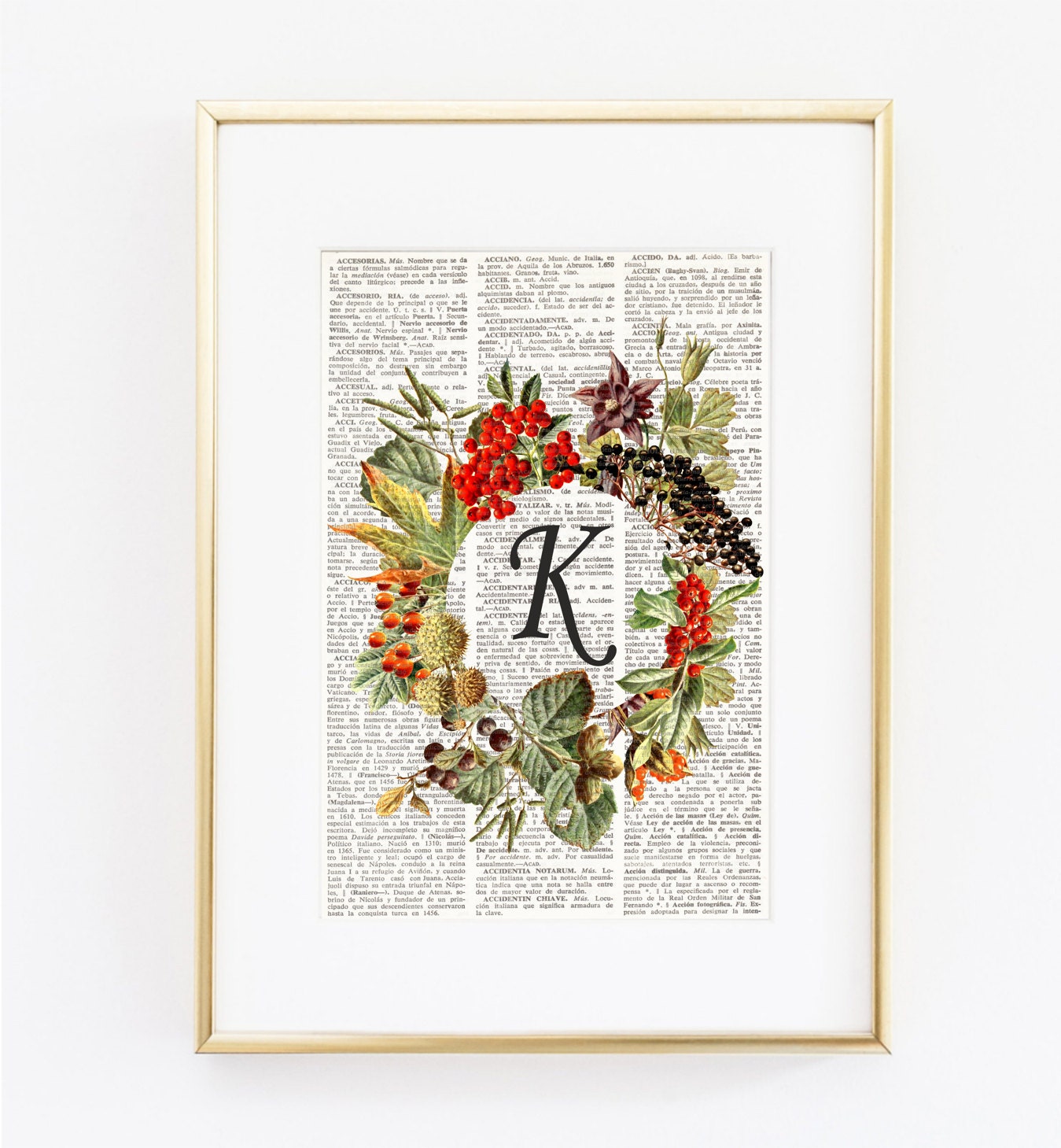 MONOGRAM INITIAL Dictionary PRINT Alphabet Wall Decor Etsy