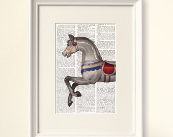 TOY HORSE Dictionary Art Print, antique carousel horse, Nursery decor, nursery wall art, toy art, nursery print, children decorations, #161