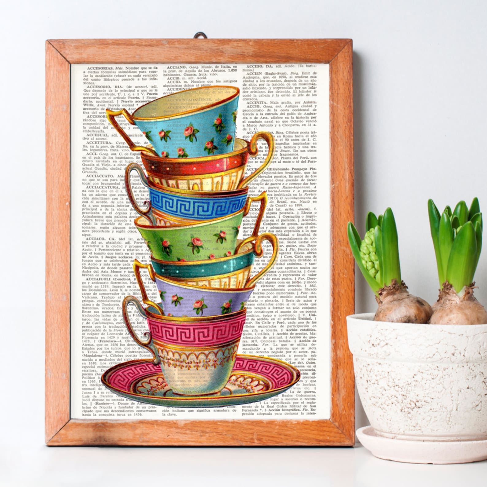 STACKING TEA CUPS Dictionary Art Stacked tea cups Vintage Etsy