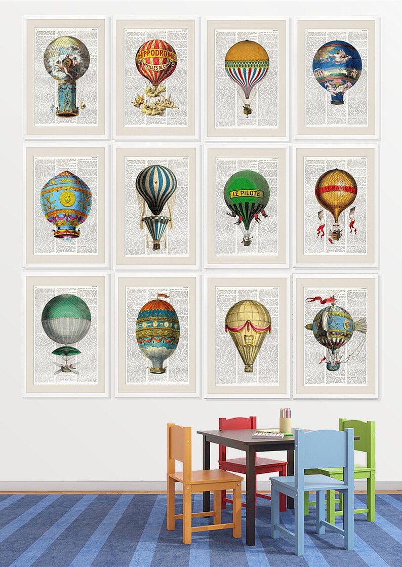 HOT AIR BALLOON Dictionary Print Antique Balloon Print Wall Etsy