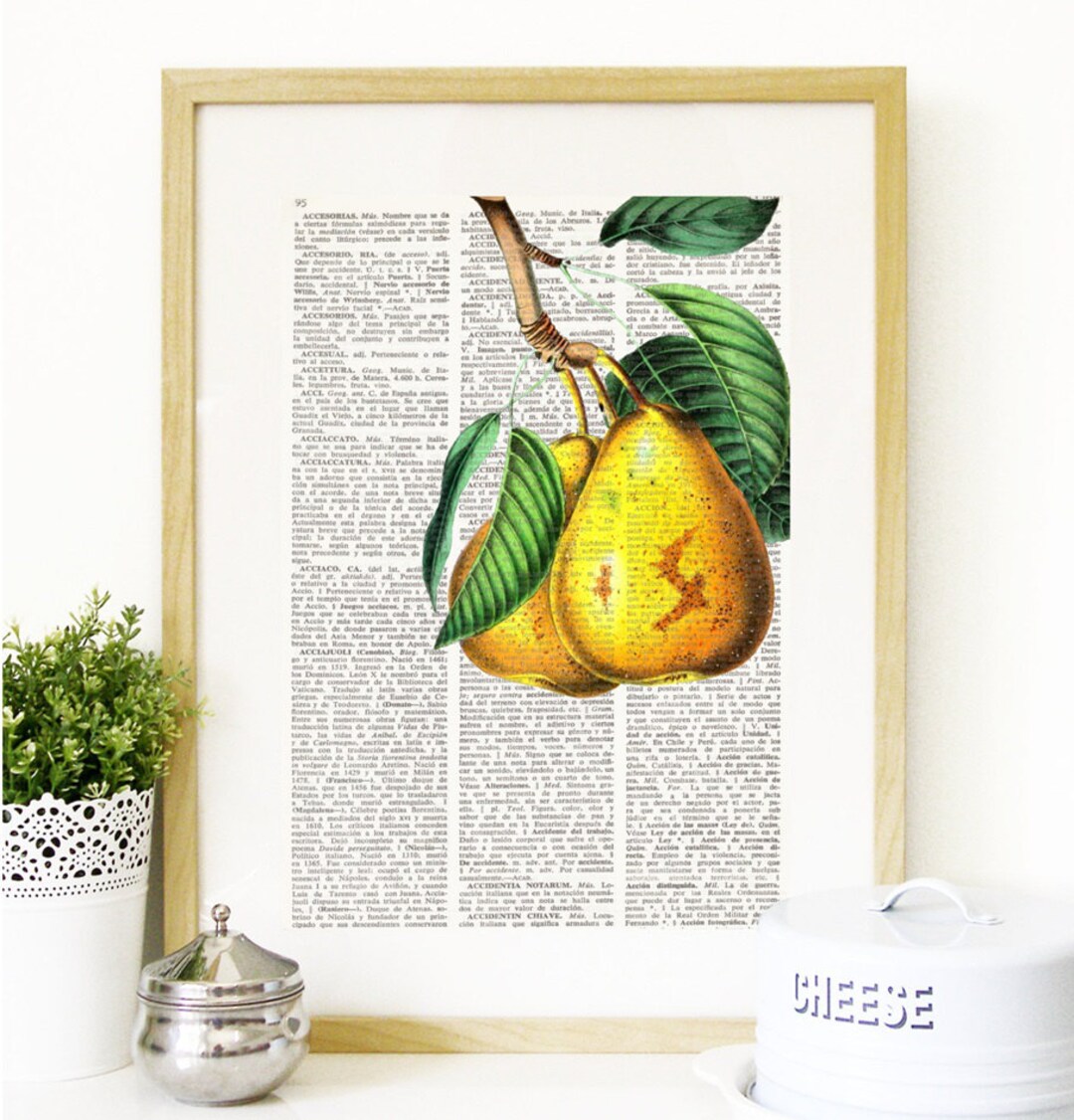 Print YELLOW PEARS on Vintage DICTIONARY Page Antique Etsy
