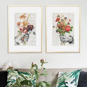 Dictionary Art Print HAND with FLOWERS, Botanical Dictionary Art, Dictionary Print, wall art, wall decor, flowers prints, floral decor, 197 image 3