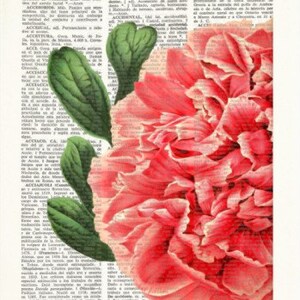 Dictionary Art Print PINK FLOWER, Dictionary Art, Vintage Wall Art, Dictionary Print, Wall decor, Upcycled page, flower print, floral, 023 image 2