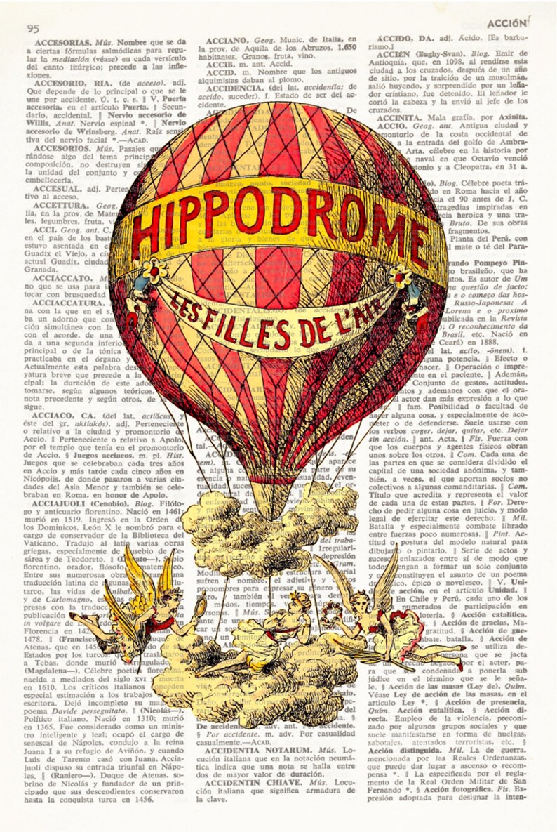 HOT AIR BALLOON Dictionary Print Vintage Air Ship Hot Air Etsy
