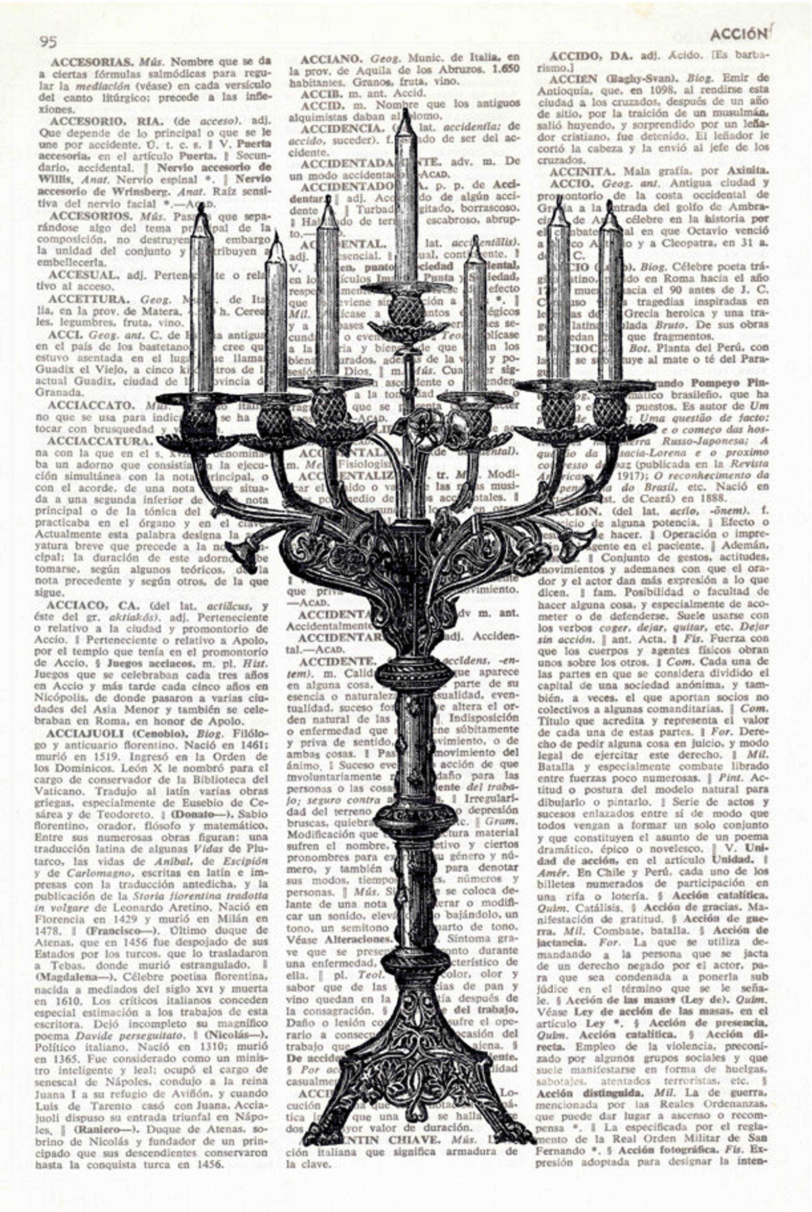 PRINT on Dictionary Page CANDELABRA, Candelabrum Vintage Illustration