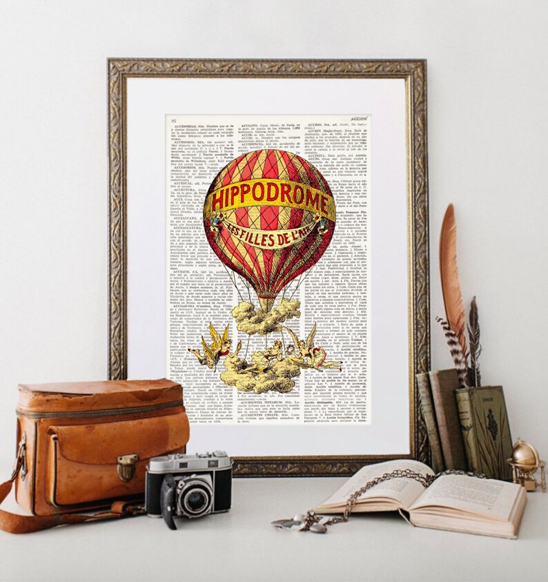 HOT AIR BALLOON Dictionary Print Vintage Air Ship Hot Air Etsy