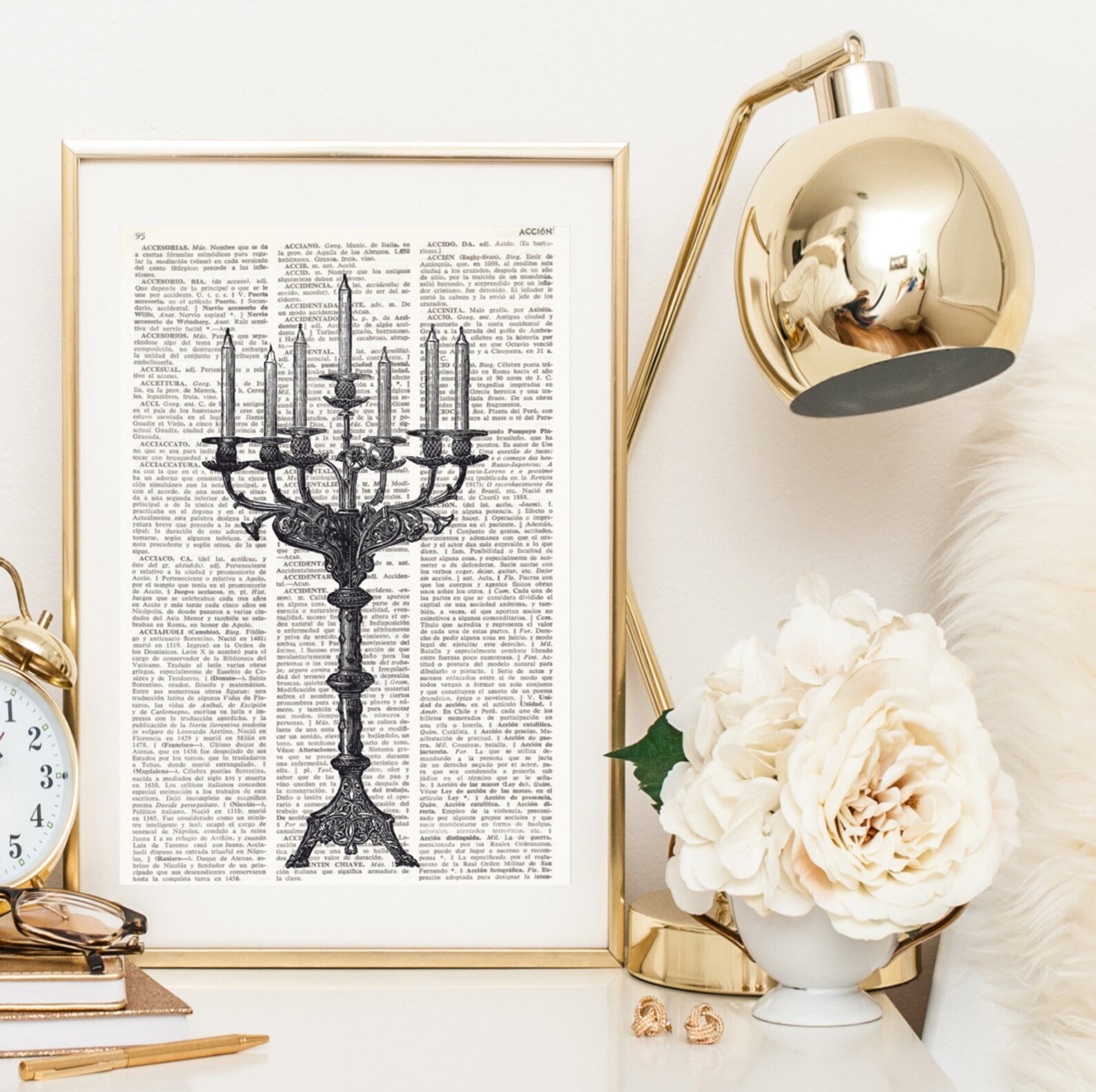 PRINT on Dictionary Page CANDELABRA, Candelabrum Vintage Illustration