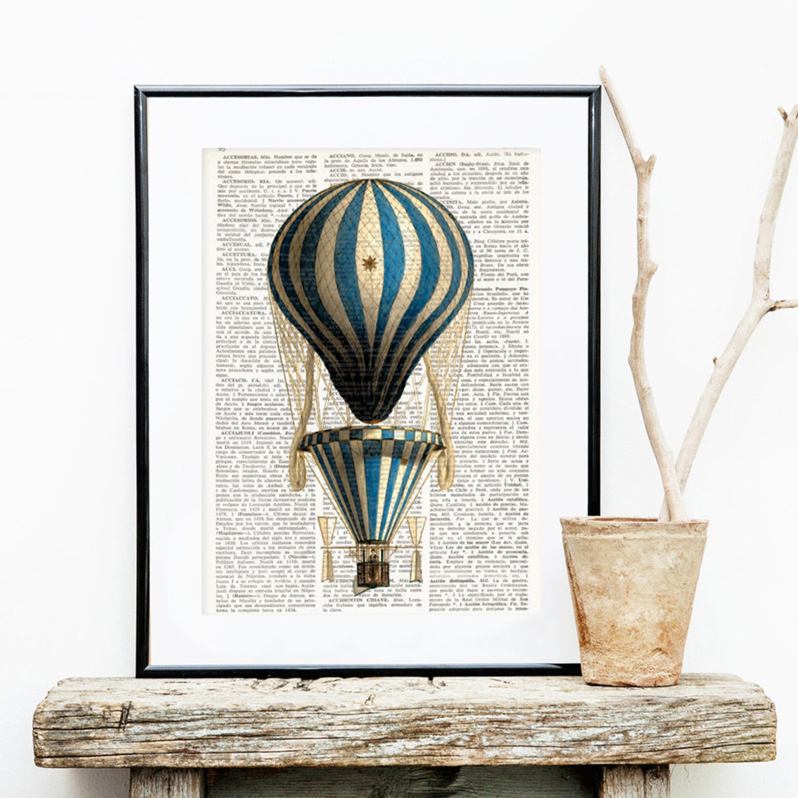 HOT AIR BALLOON Dictionary Print, Antique Balloon Print, Wall Art