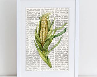 Dictionary Art Print CORN, Vintage Dictionary Page, Kitchen Decor, Wall Art, Botanical print, Food prints, Vegetables, Vintage decor, #019