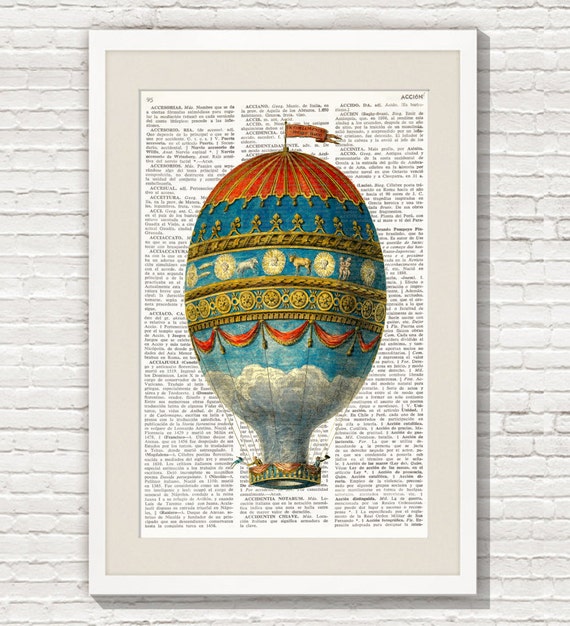 HOT AIR BALLOON Dictionary Print Antique Balloon Print Wall -  Denmark