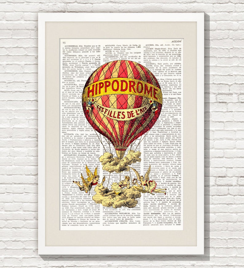 HOT AIR BALLOON Dictionary Print Vintage Air Ship Hot Air Etsy