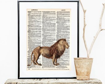 LION Dictionary Art Print, Safari Nursery Art, Jungle baby shower decorations, Wall Art, zoo animals, children art, nursery decor, #154-7