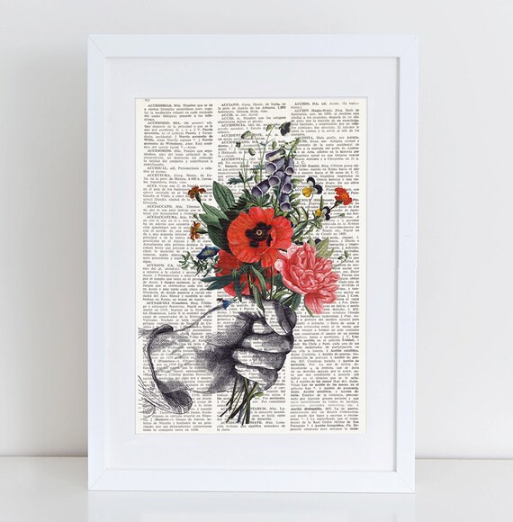 Dictionary Art Print HAND with FLOWERS Botanical Dictionary Etsy