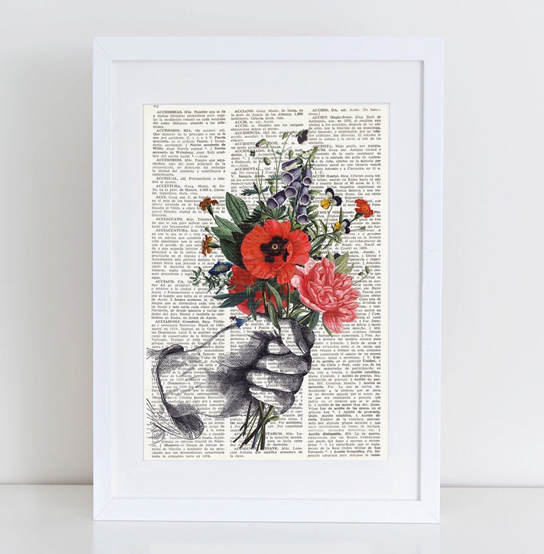 Dictionary Art Print HAND with FLOWERS, Botanical Dictionary Art, Dictionary Print, wall art, wall decor, flowers prints, floral decor, 109 image 1
