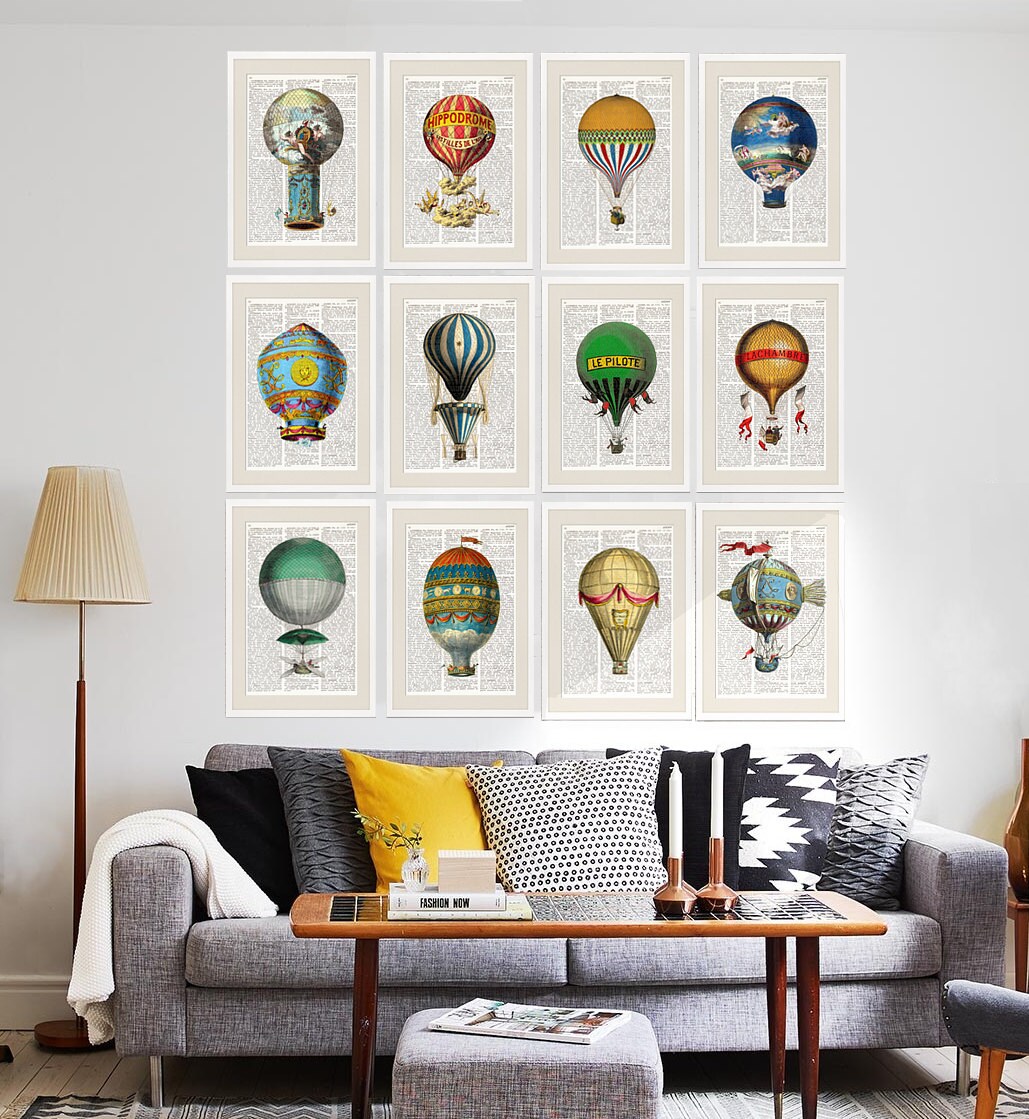 HOT AIR BALLOON Dictionary Print Antique Balloon Print Wall -  Denmark