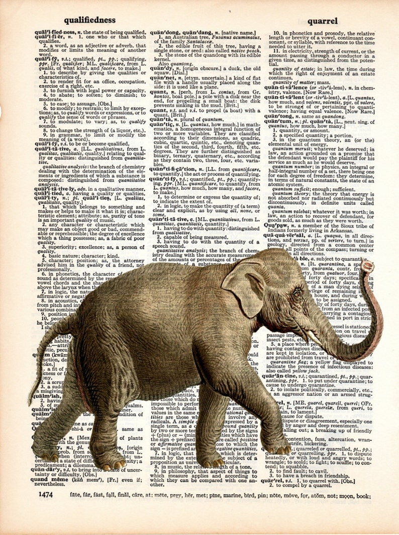 ELEPHANT Dictionary Art Print, Safari Nursery Art, Jungle baby shower decorations, Wall Art, zoo animals, children art, nursery decor 154-1 image 2