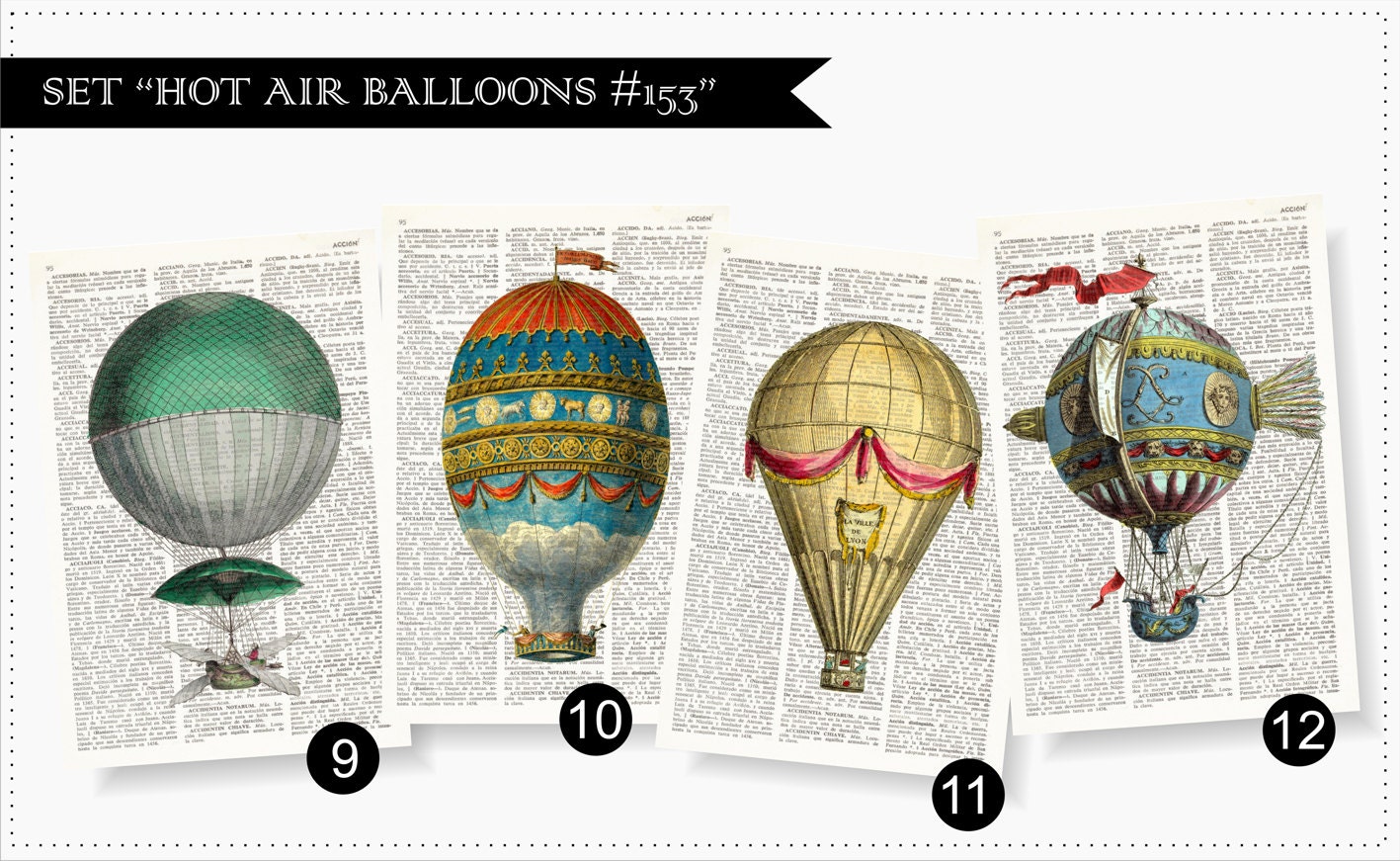 HOT AIR BALLOON Dictionary Print Antique Balloon Print Wall -  Denmark