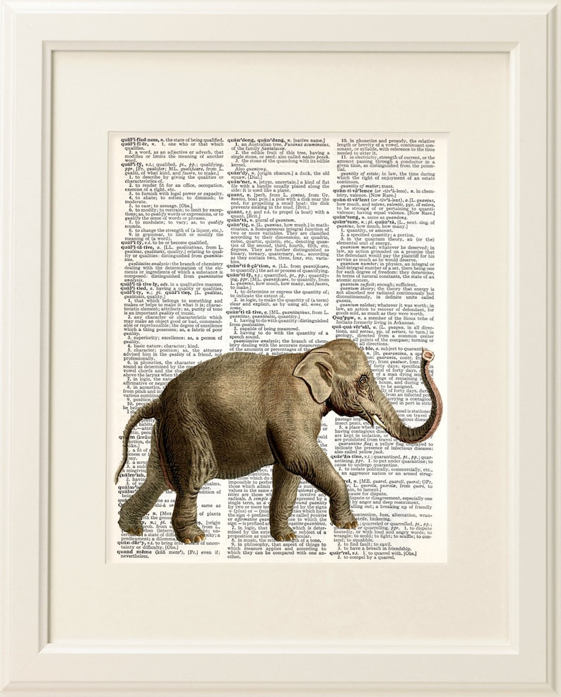 ELEPHANT Dictionary Art Print, Safari Nursery Art, Jungle baby shower decorations, Wall Art, zoo animals, children art, nursery decor 154-1 image 1