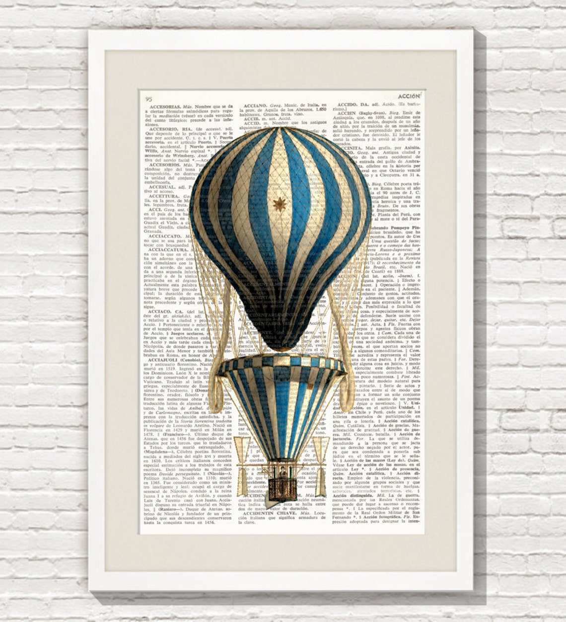 HOT AIR BALLOON Dictionary Print, Antique Balloon Print, Wall Art, Montgolfier, Air Balloon