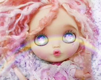 Kate little twin stars themed Blythe doll ooak with bubblegum mohair reroot