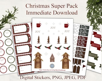 Kerst winterseizoen 2021 Thema stickers voor planning en knutselen