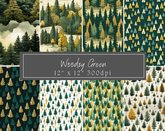 Woodsy groene patronen digitale download