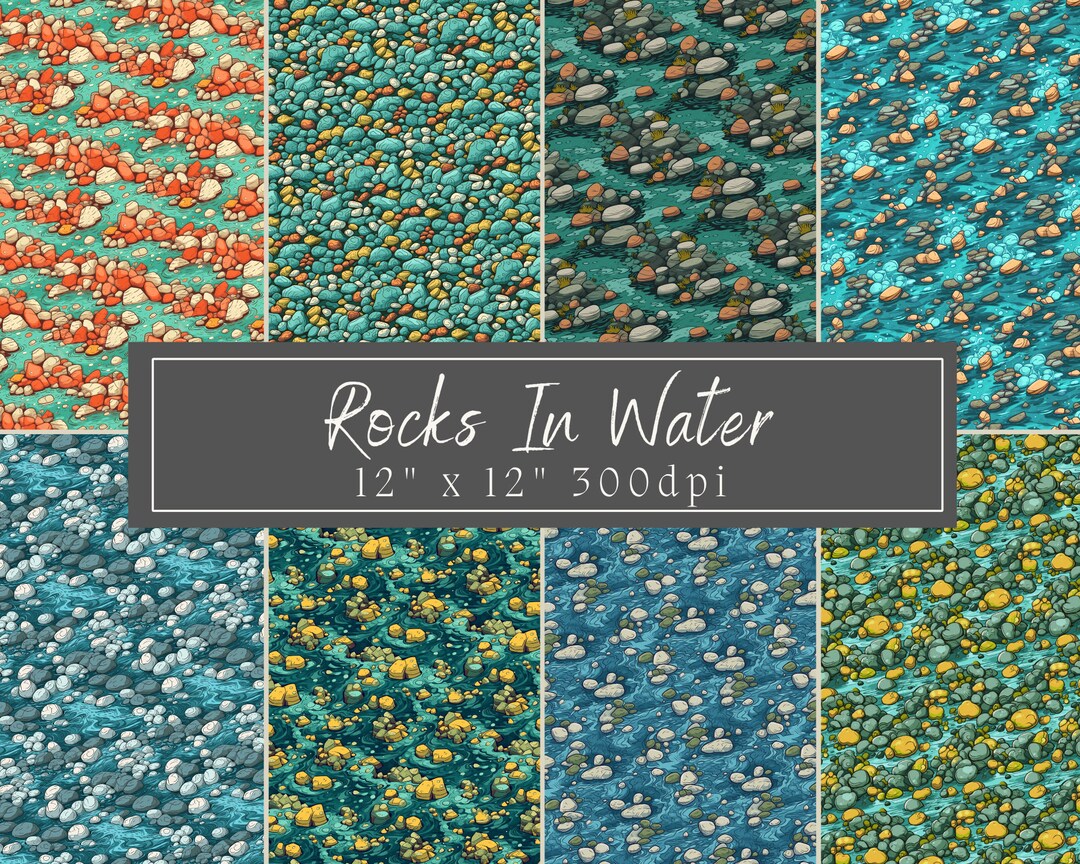 Rocks in Water Illustration Craft Paper Digital Download Seamless ...