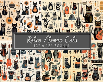 Retro Atomic Cats met instrumenten SUPER PACK digitale download