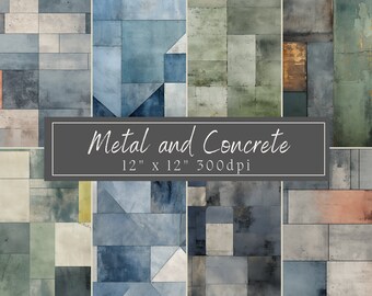 Metaal en beton blauw grijs groen ambachtelijk papier digitale download