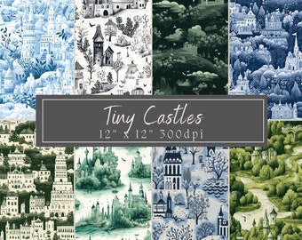 Kleine kastelen Chateau Toile Style Craft Paper Digitale Download