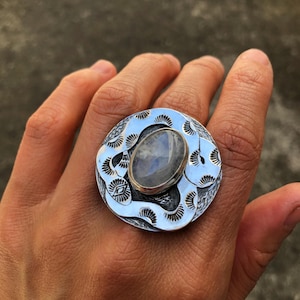Sterling Moonstone Spinning Snake Ring